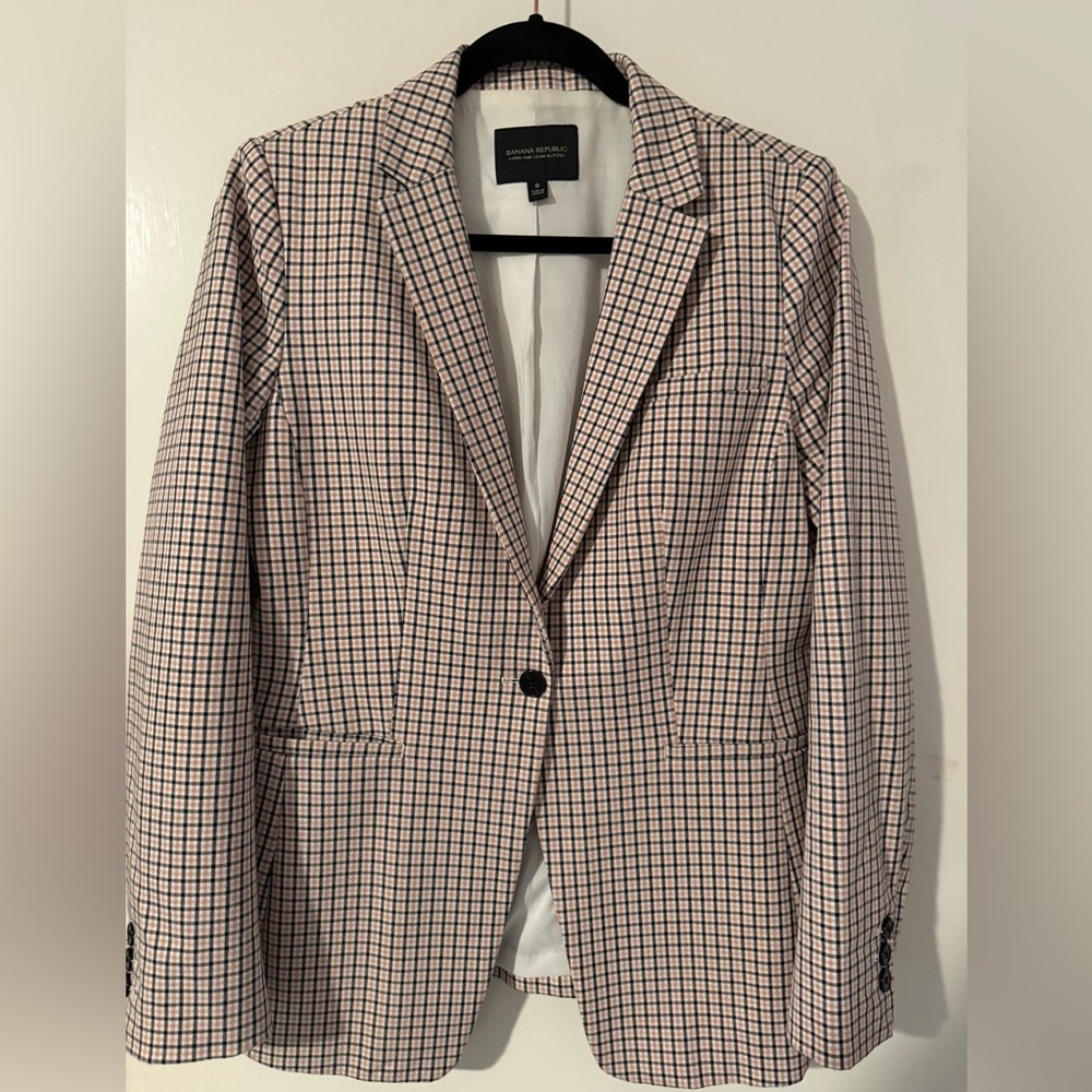 Banana Republic Women’s Long and Lean Pink & Black Check Blazer Size 8